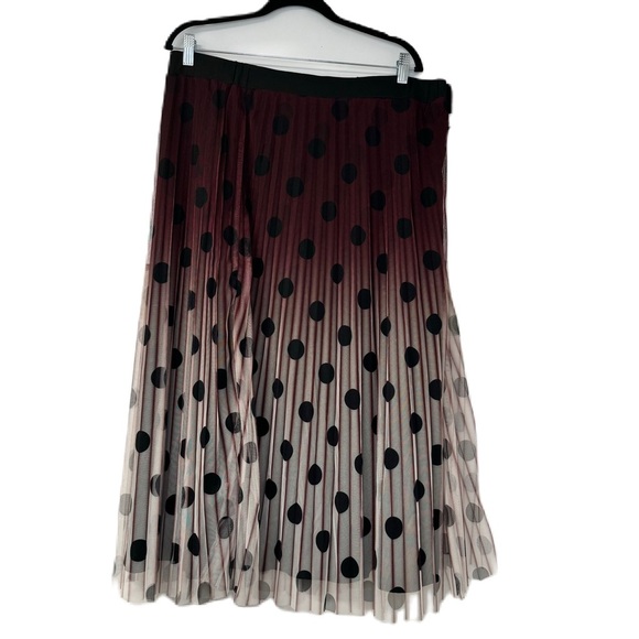 Edera Woman’s NWT 1x Burgundy Ombré Pleated Polka Dot Midi Skirt Casual Fun - Picture 4 of 8
